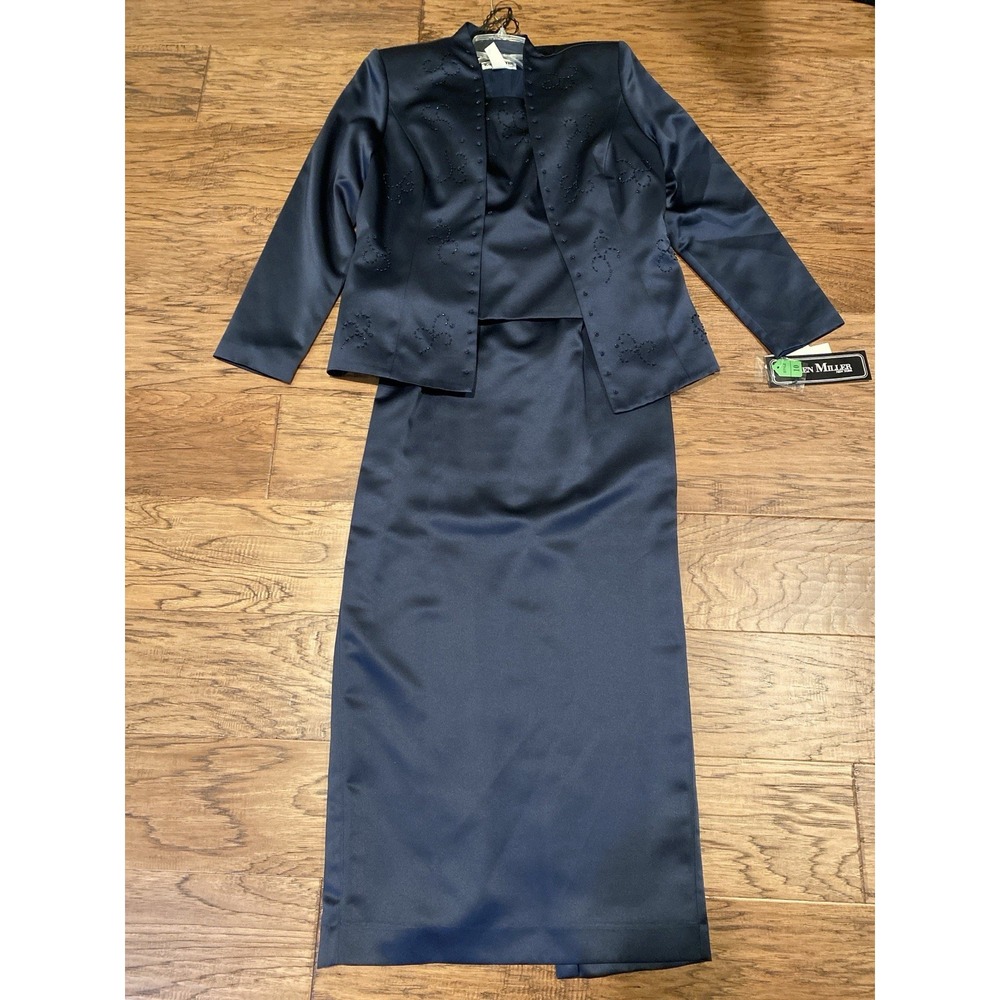 Karen Miller New‎ York Navy Beaded Evening Dress Jacket Set Formal NWT Size 8
